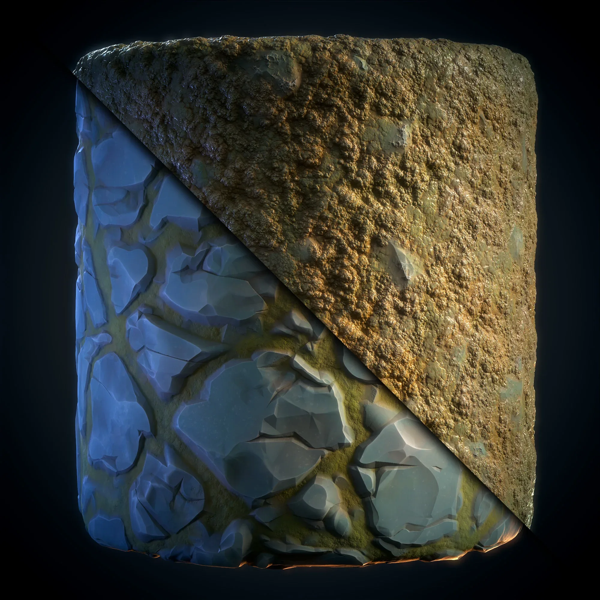 Stone Floor & Moss (Stylized) - Vol 18 - SBS & SBsar & Maps