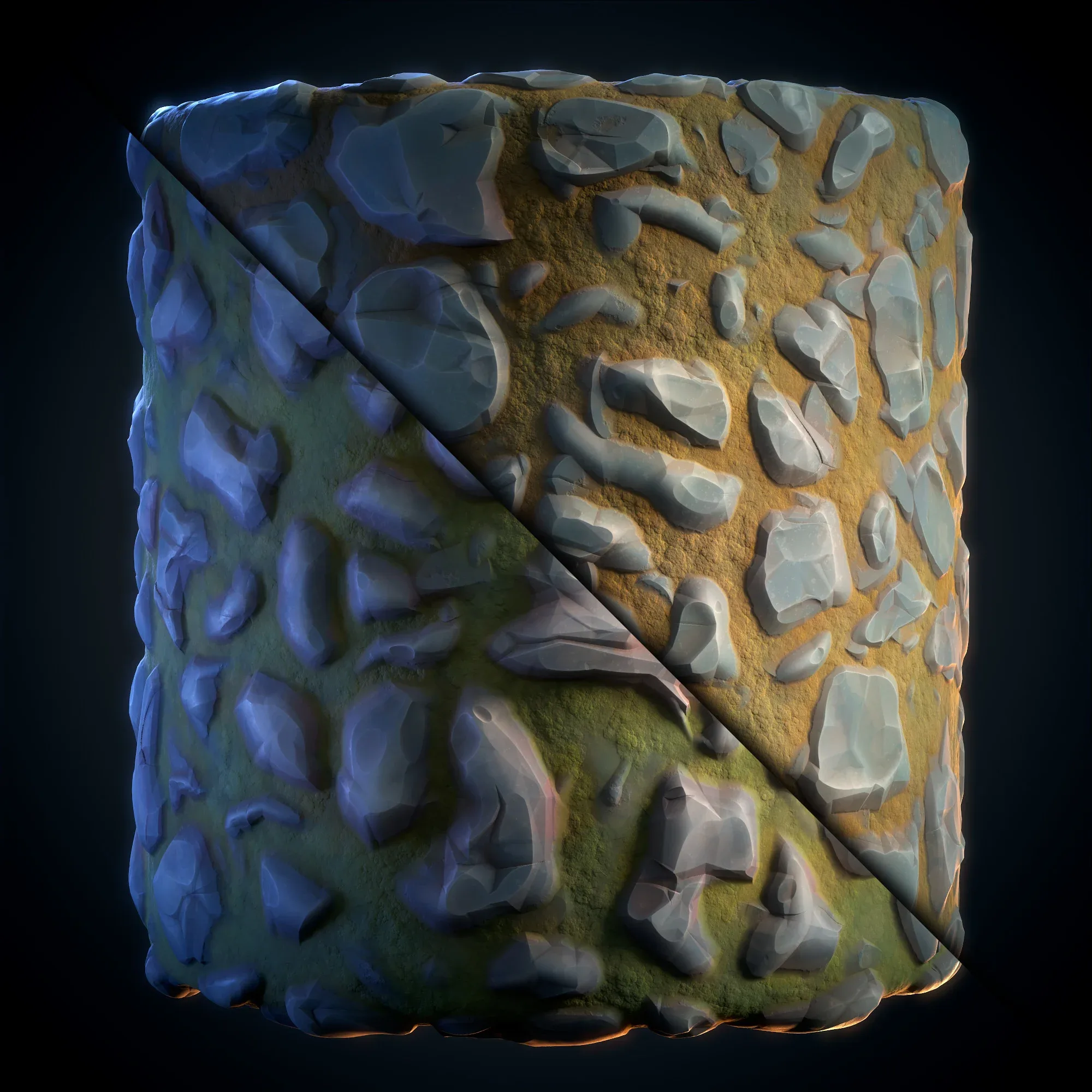Stone Floor & Moss (Stylized) - Vol 18 - SBS & SBsar & Maps