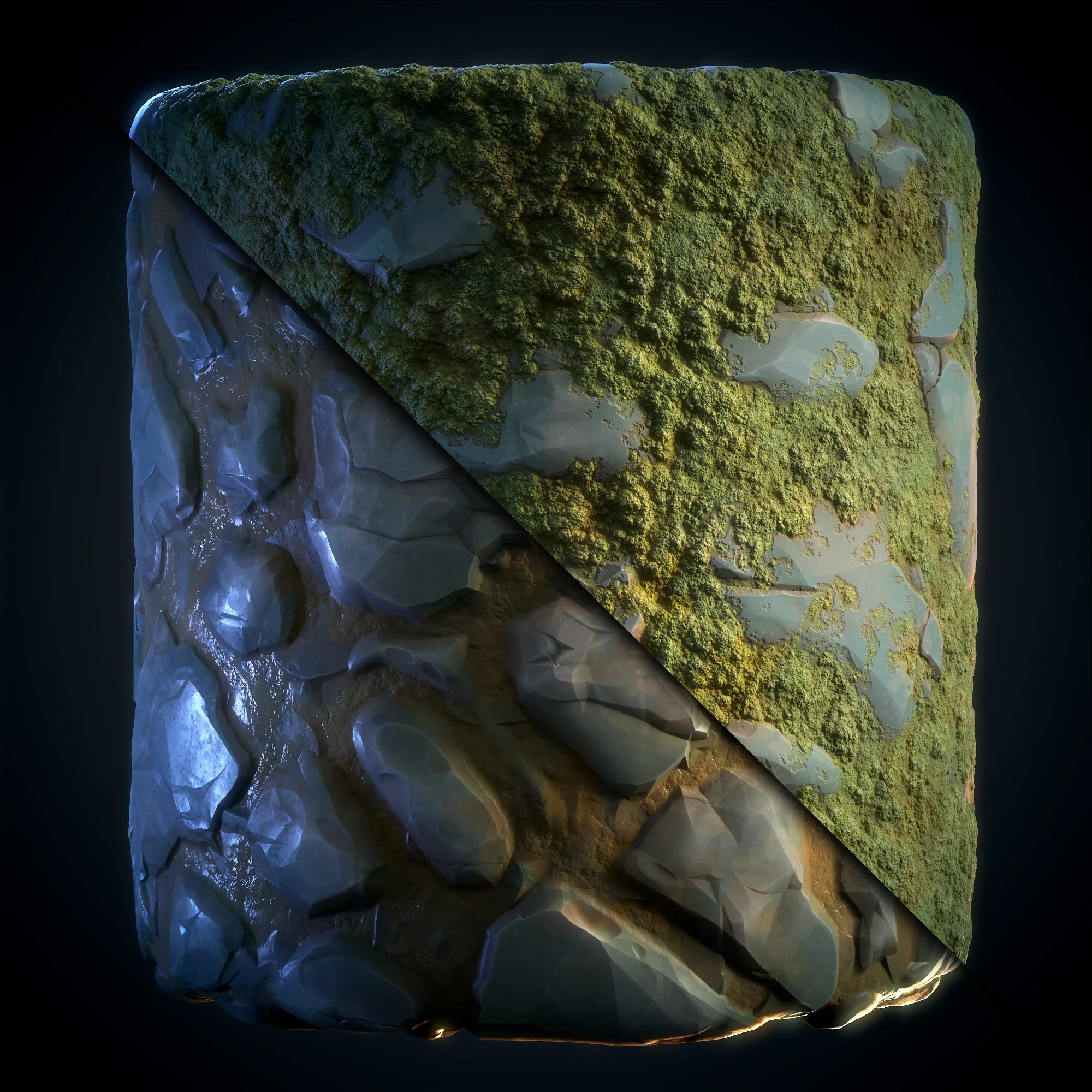 Stone Floor & Moss (Stylized) - Vol 18 - SBS & SBsar & Maps