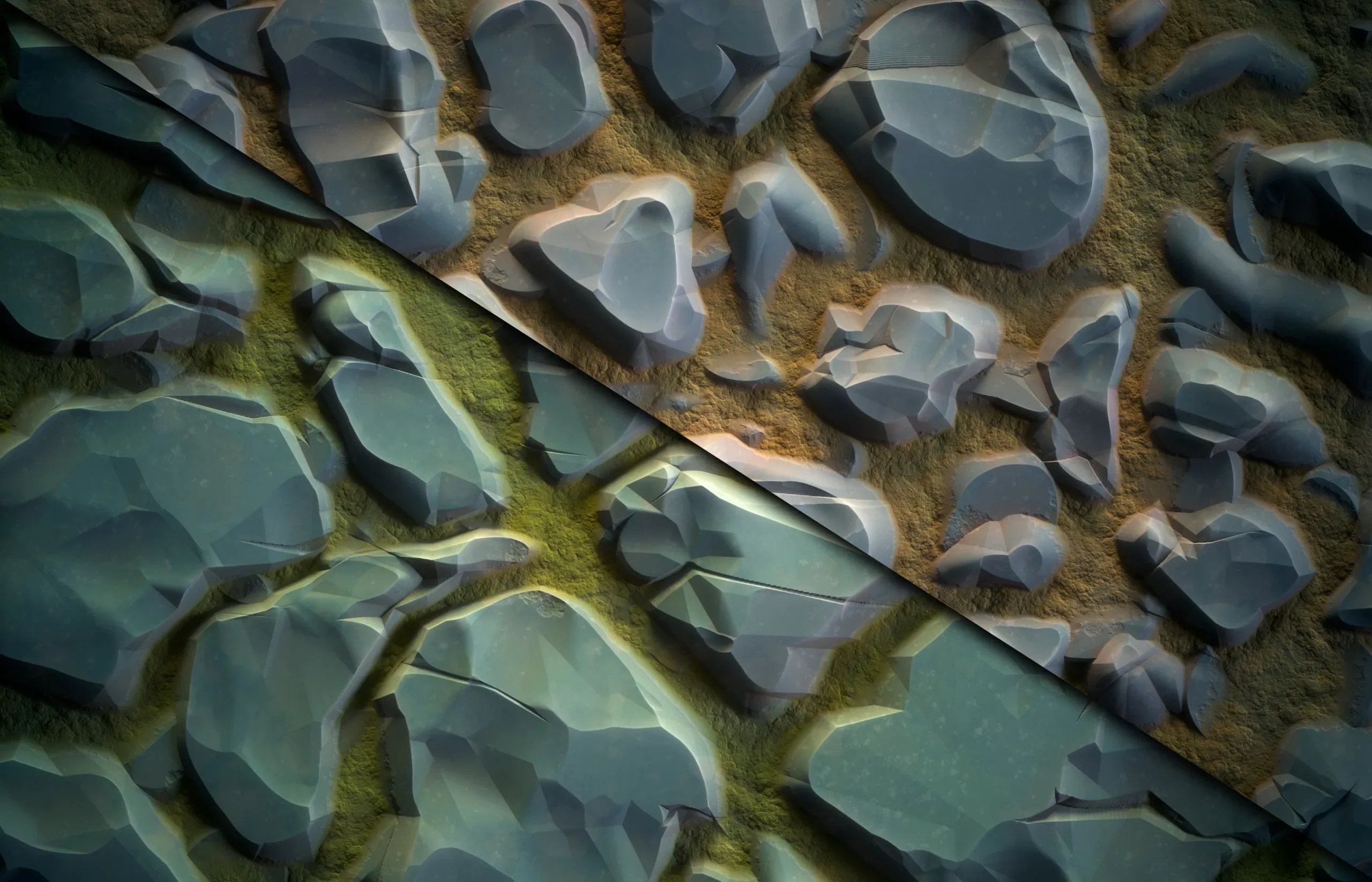 Stone Floor & Moss (Stylized) - Vol 18 - SBS & SBsar & Maps