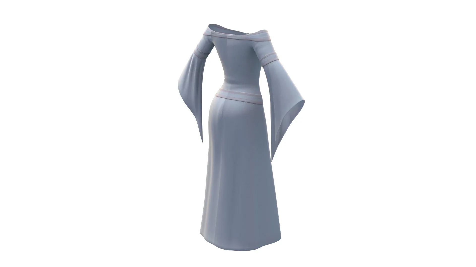 White Bell Edge Sleeves Off Shoulder Dress Low Poly 3D Model