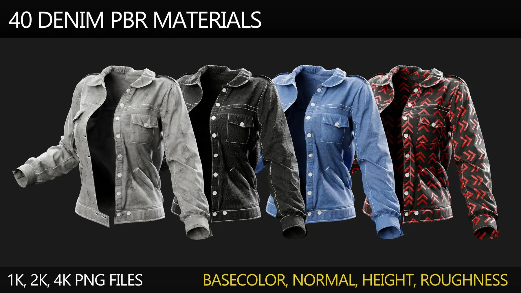 40 Denim PBR Materials / 1K, 2K, 4K Resolution
