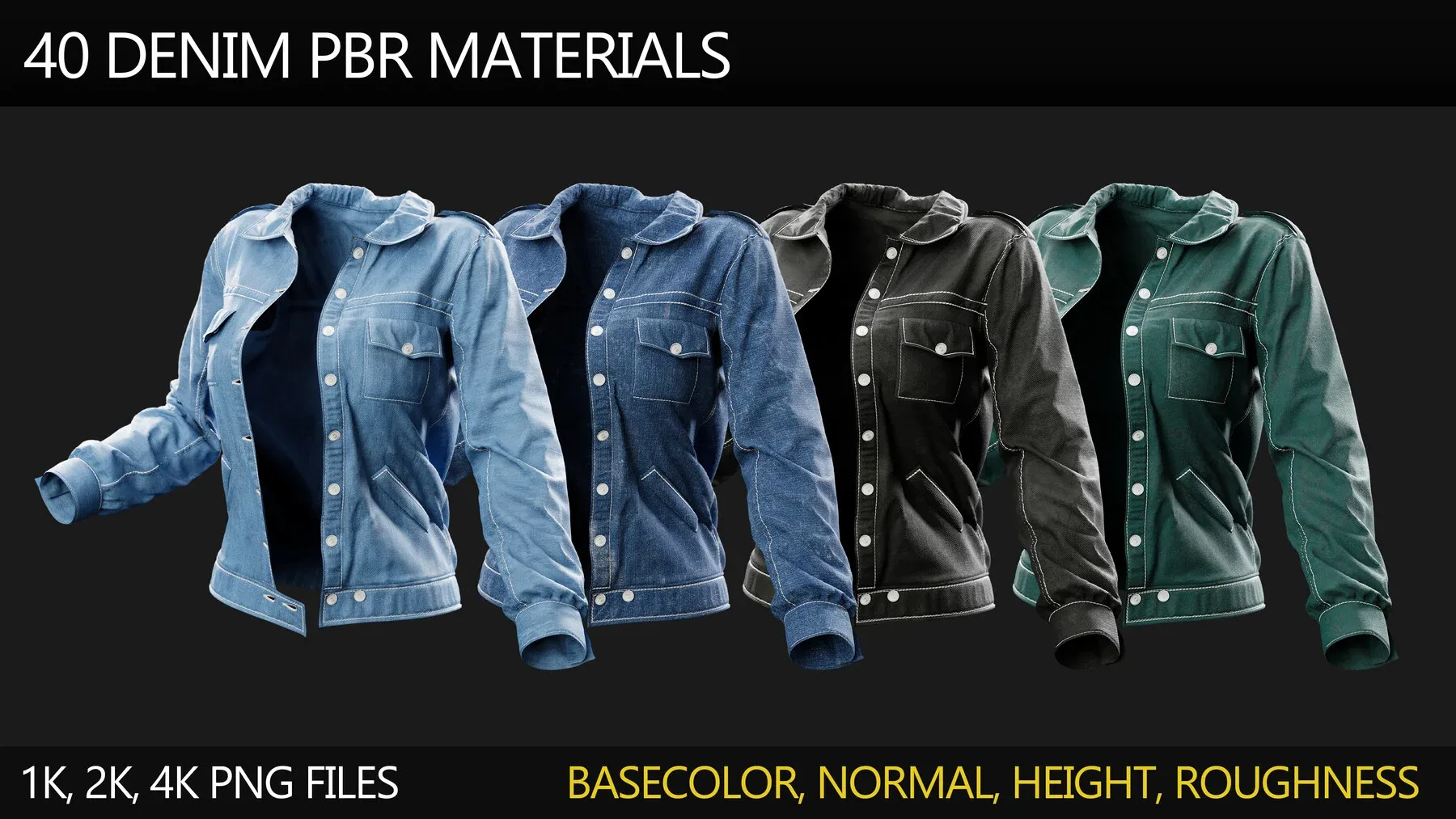 40 Denim PBR Materials / 1K, 2K, 4K Resolution