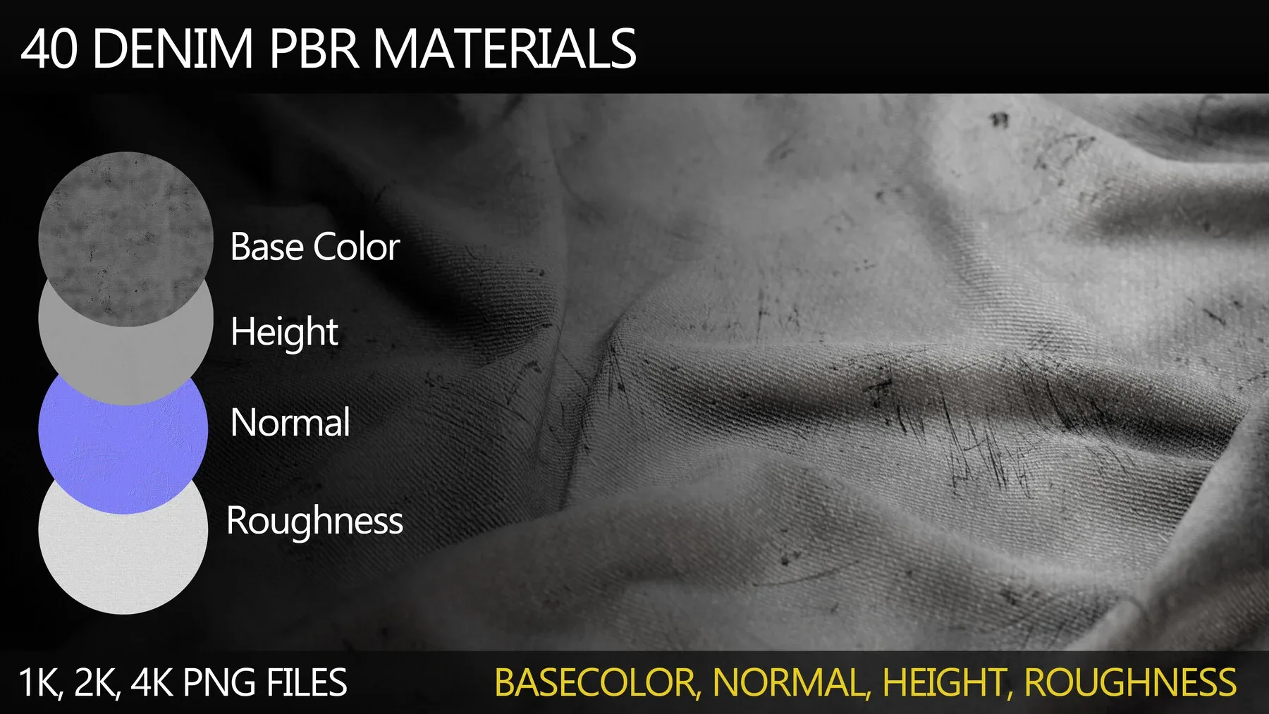 40 Denim PBR Materials / 1K, 2K, 4K Resolution