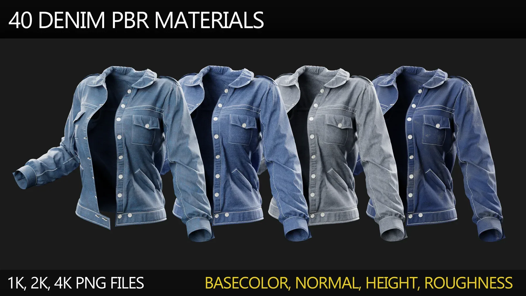 40 Denim PBR Materials / 1K, 2K, 4K Resolution