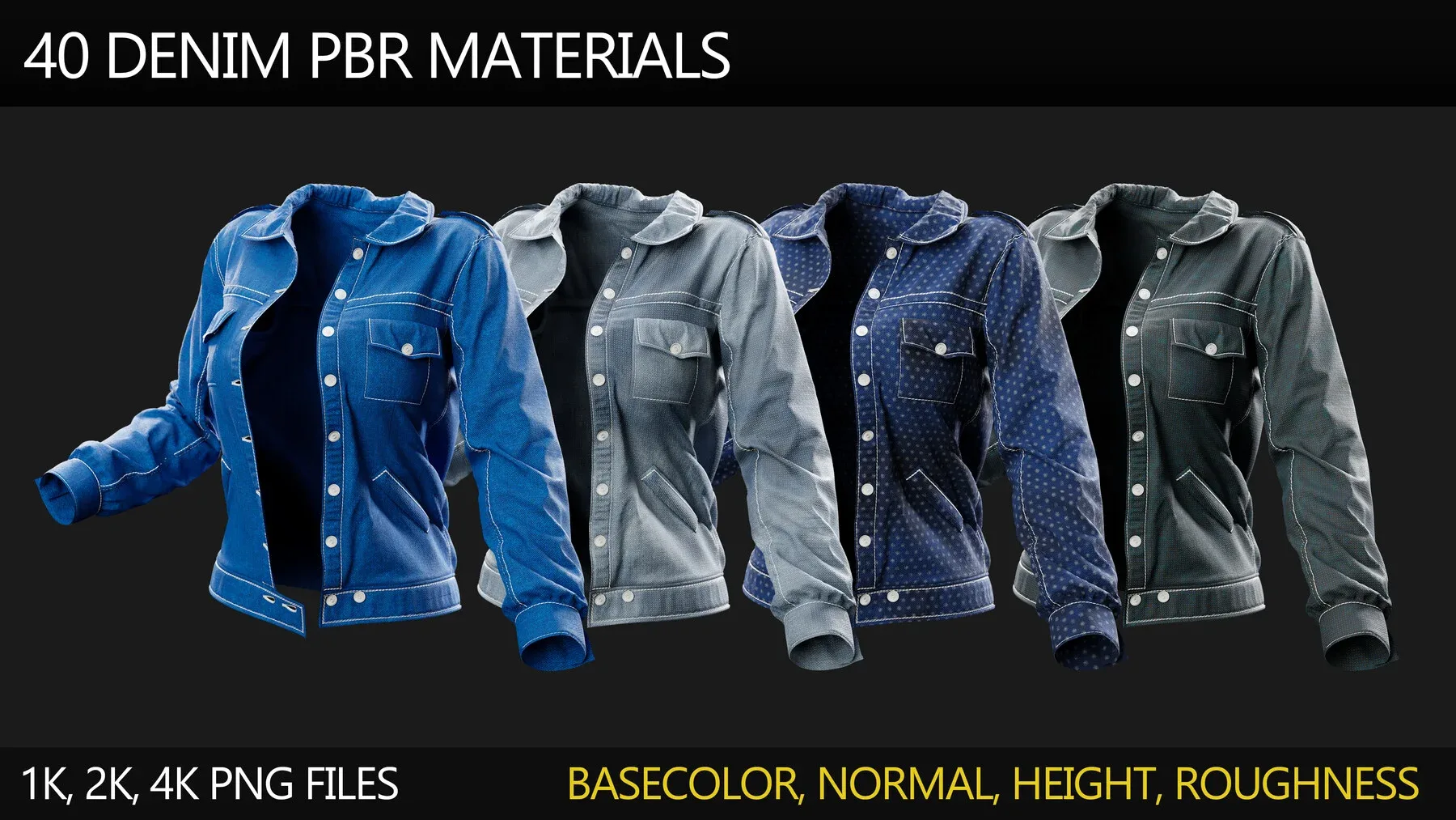 40 Denim PBR Materials / 1K, 2K, 4K Resolution