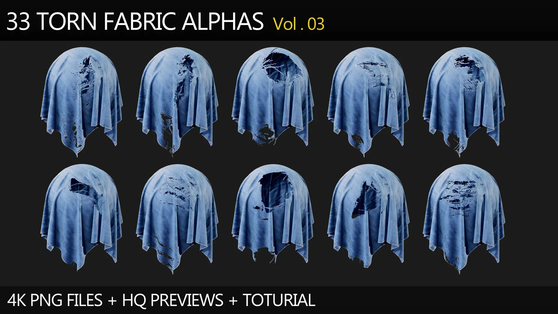 33 Torn Fabric Alphas (Vol.3) + Video Tutorial