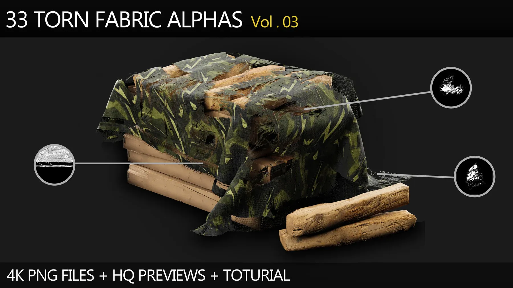 33 Torn Fabric Alphas (Vol.3) + Video Tutorial