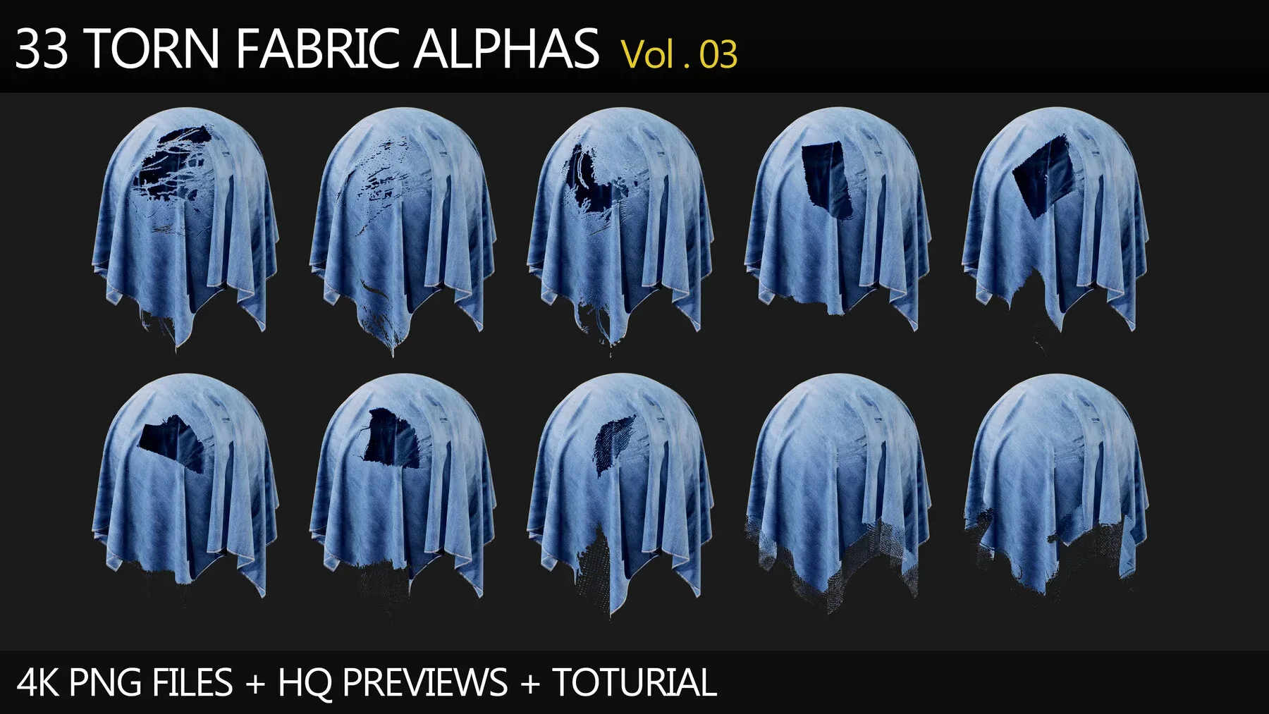 33 Torn Fabric Alphas (Vol.3) + Video Tutorial