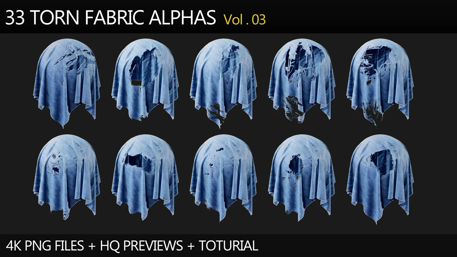 33 Torn Fabric Alphas (Vol.3) + Video Tutorial