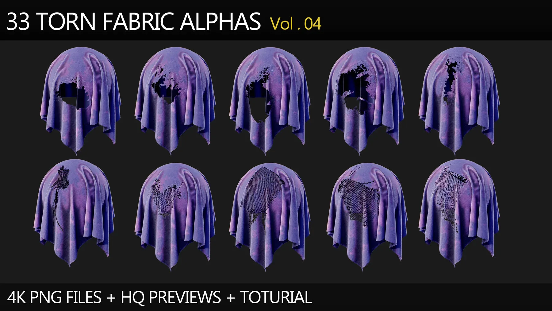 33 Torn Fabric Alphas (Vol.4) + Video Tutorial