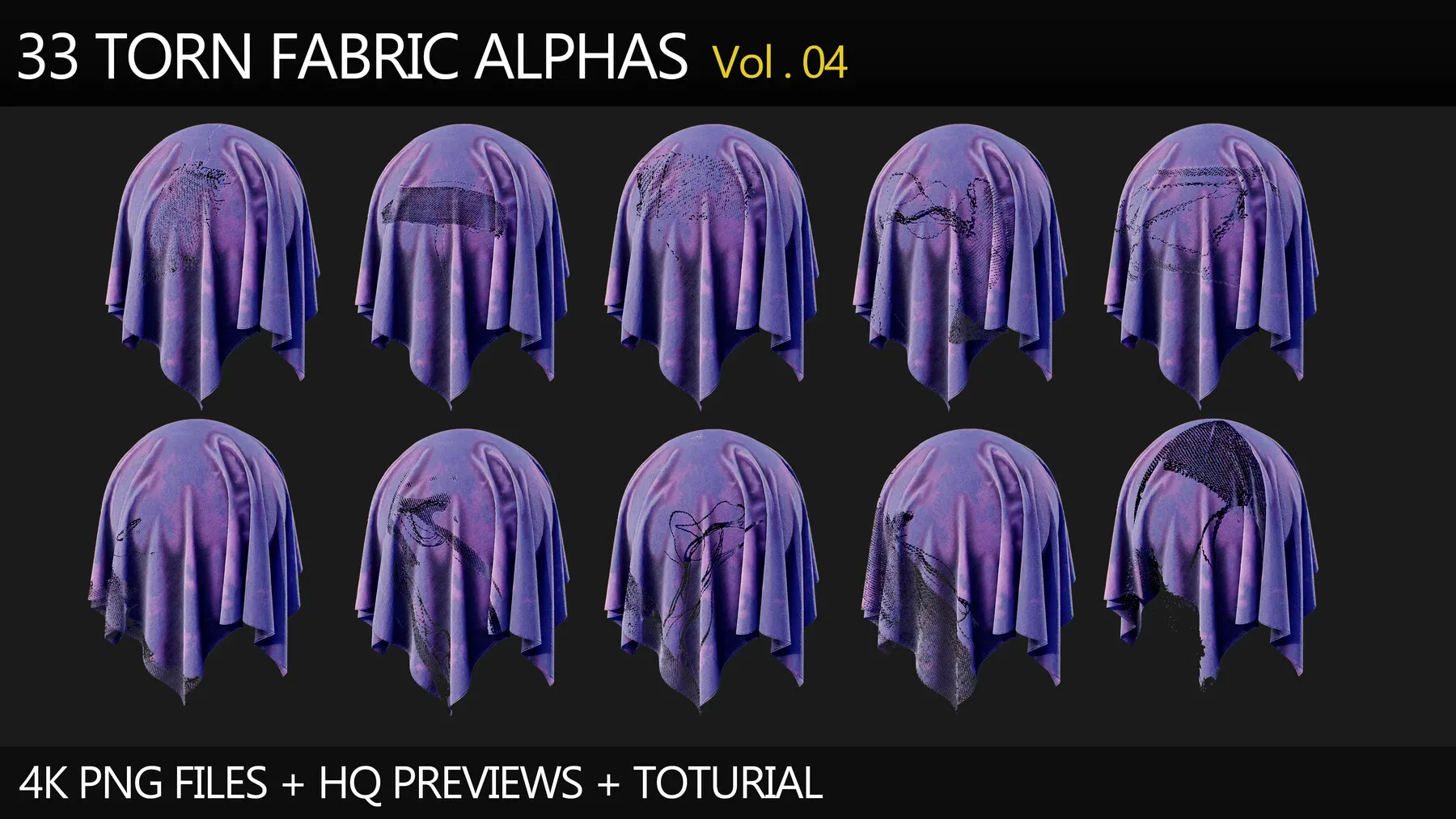 33 Torn Fabric Alphas (Vol.4) + Video Tutorial
