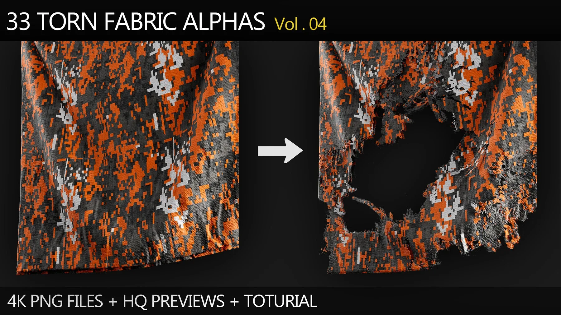 33 Torn Fabric Alphas (Vol.4) + Video Tutorial