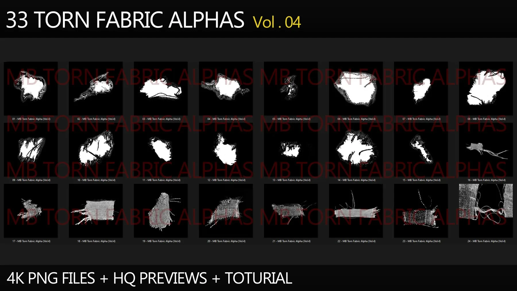 33 Torn Fabric Alphas (Vol.4) + Video Tutorial