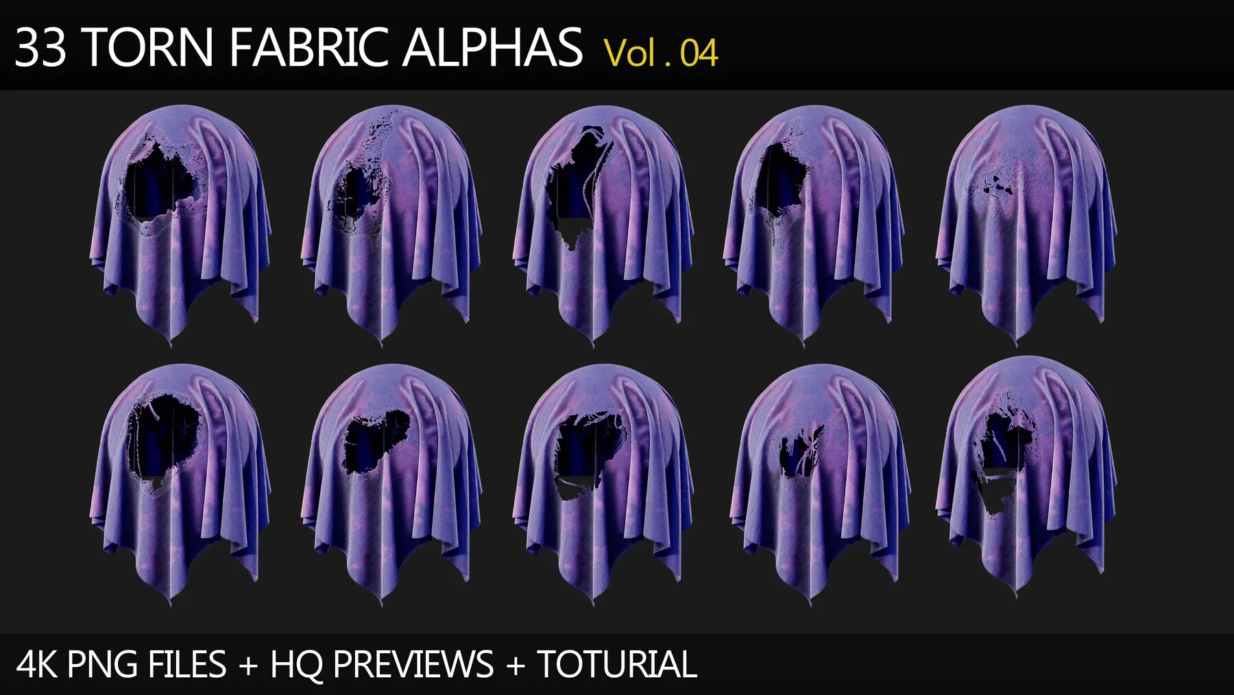33 Torn Fabric Alphas (Vol.4) + Video Tutorial