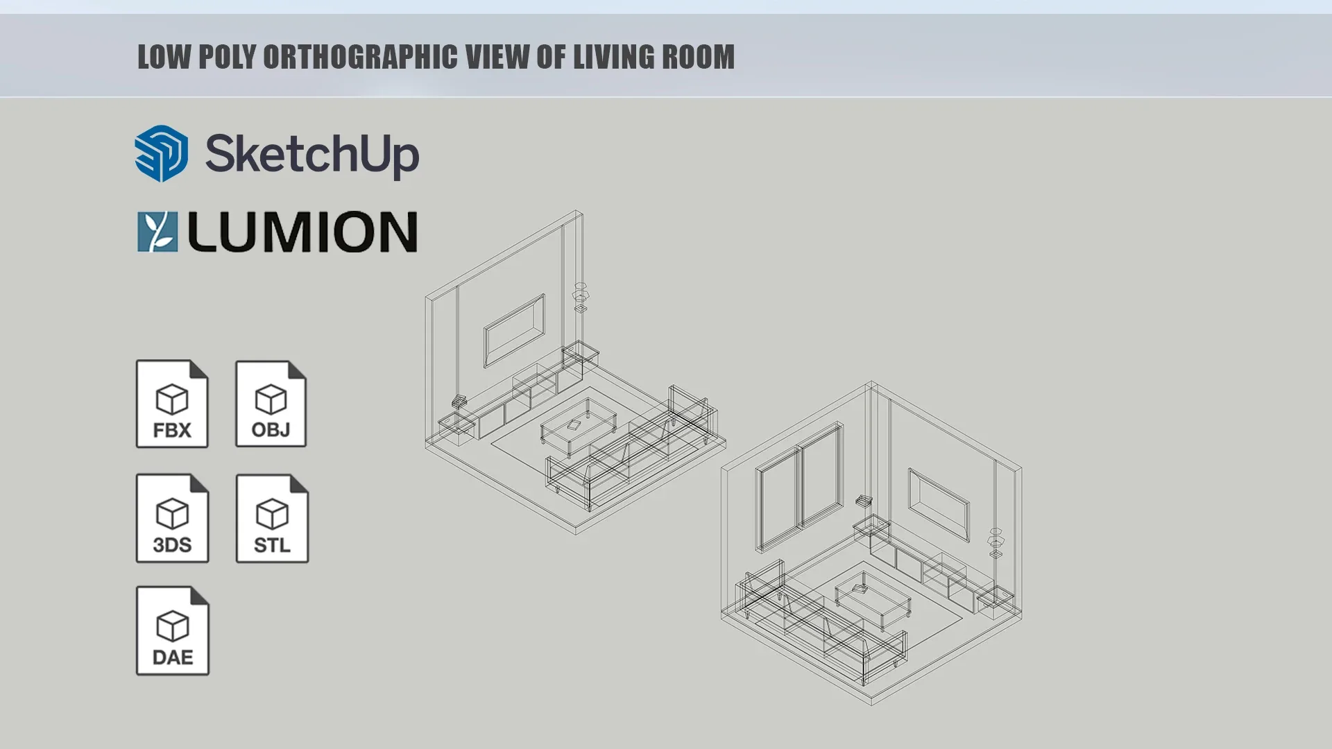 Low poly orthographic view of living room
