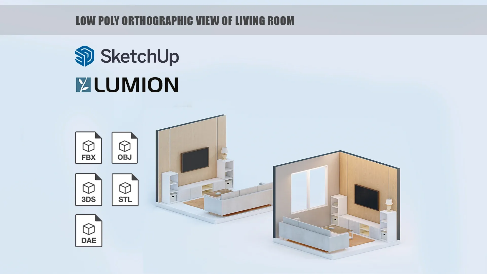 Low poly orthographic view of living room