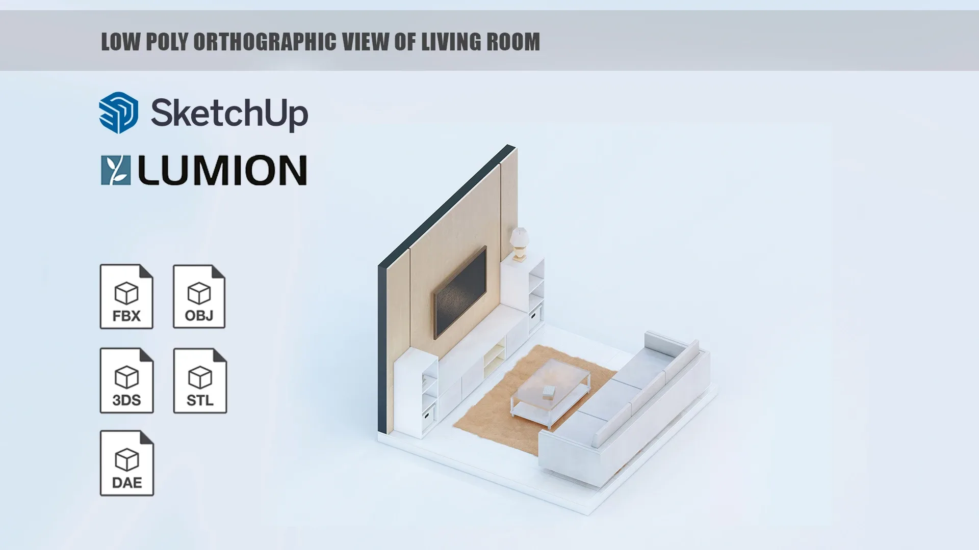 Low poly orthographic view of living room