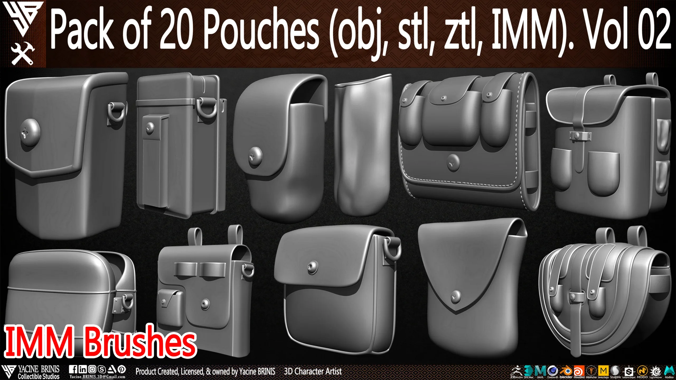 Pack of 20 Pouches (Obj, STL, ZTL, IMM Brush) Vol 02