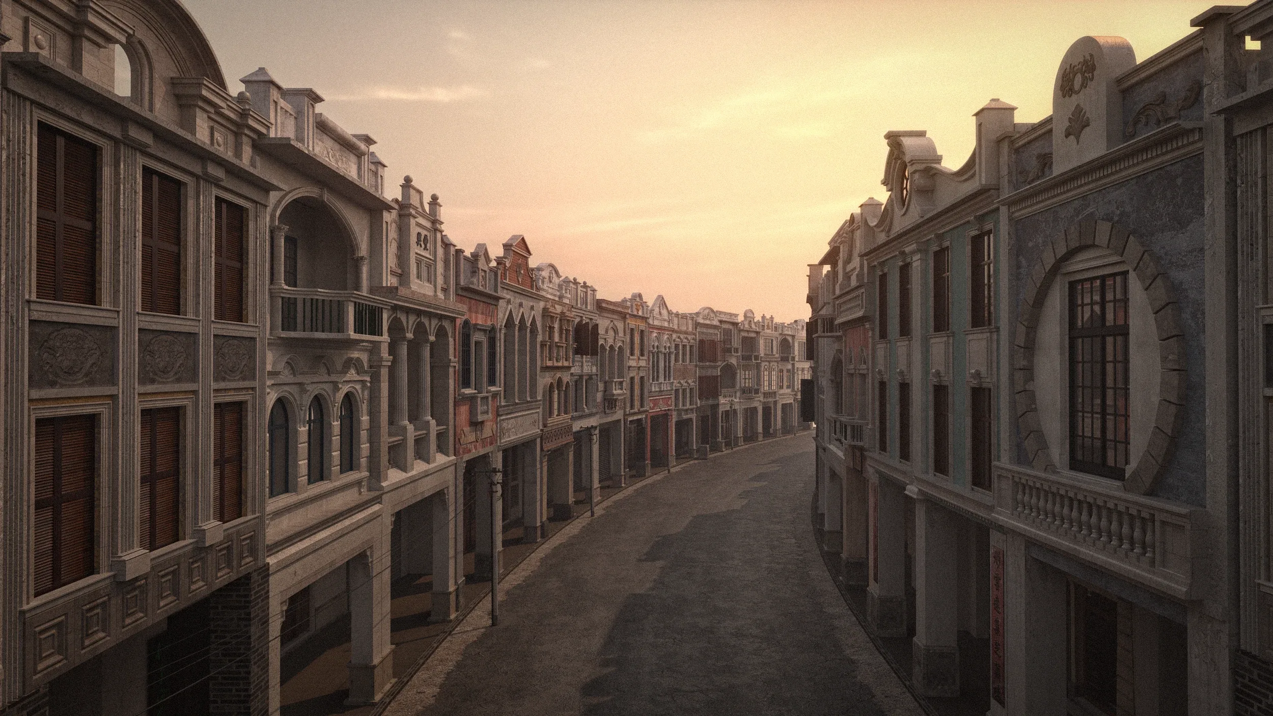 Chinese arcade streets Shophouse Buildings kit