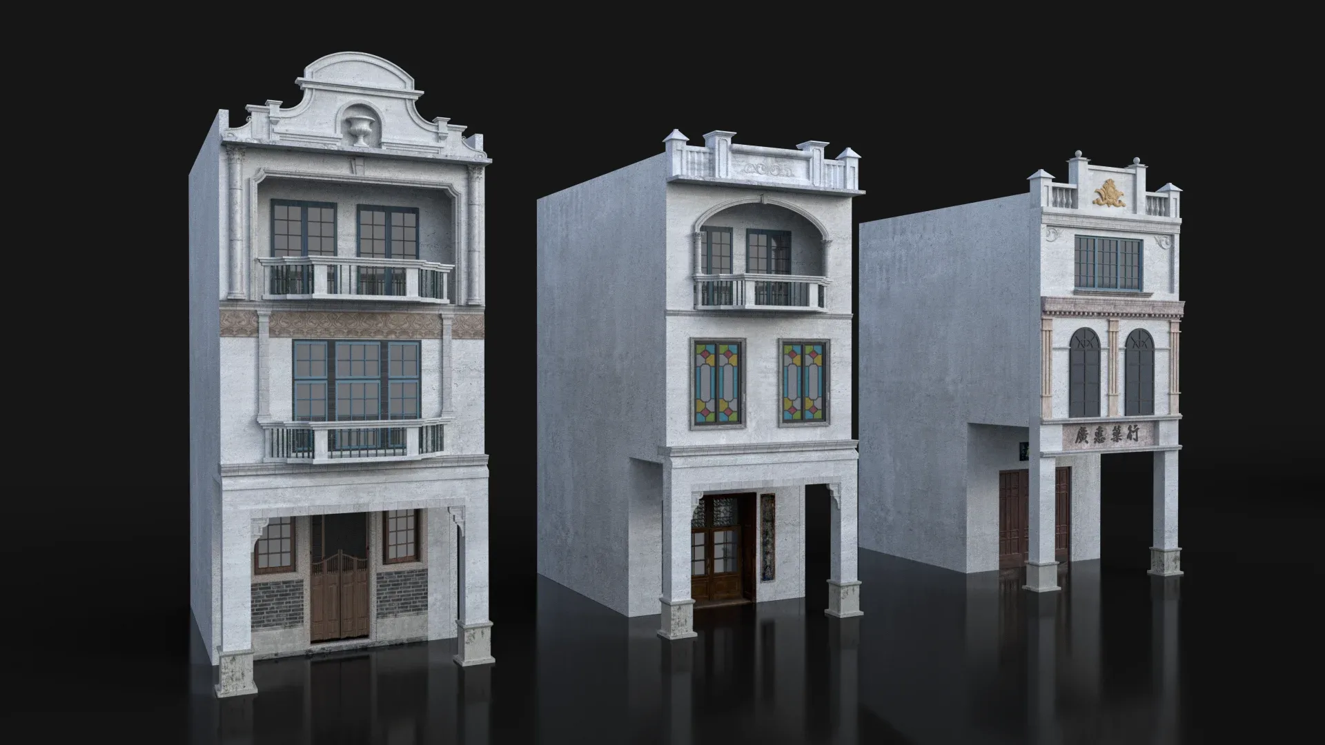 Chinese arcade streets Shophouse Buildings kit