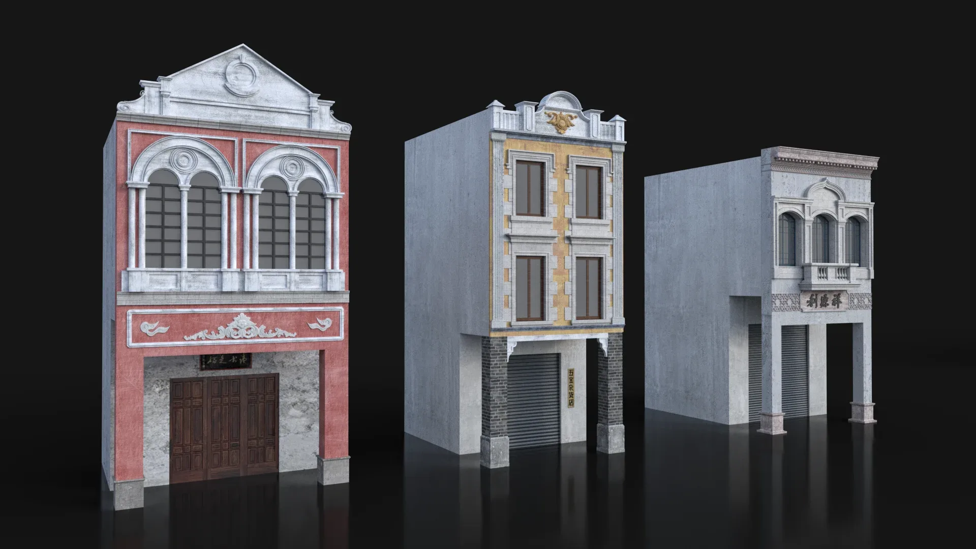 Chinese arcade streets Shophouse Buildings kit