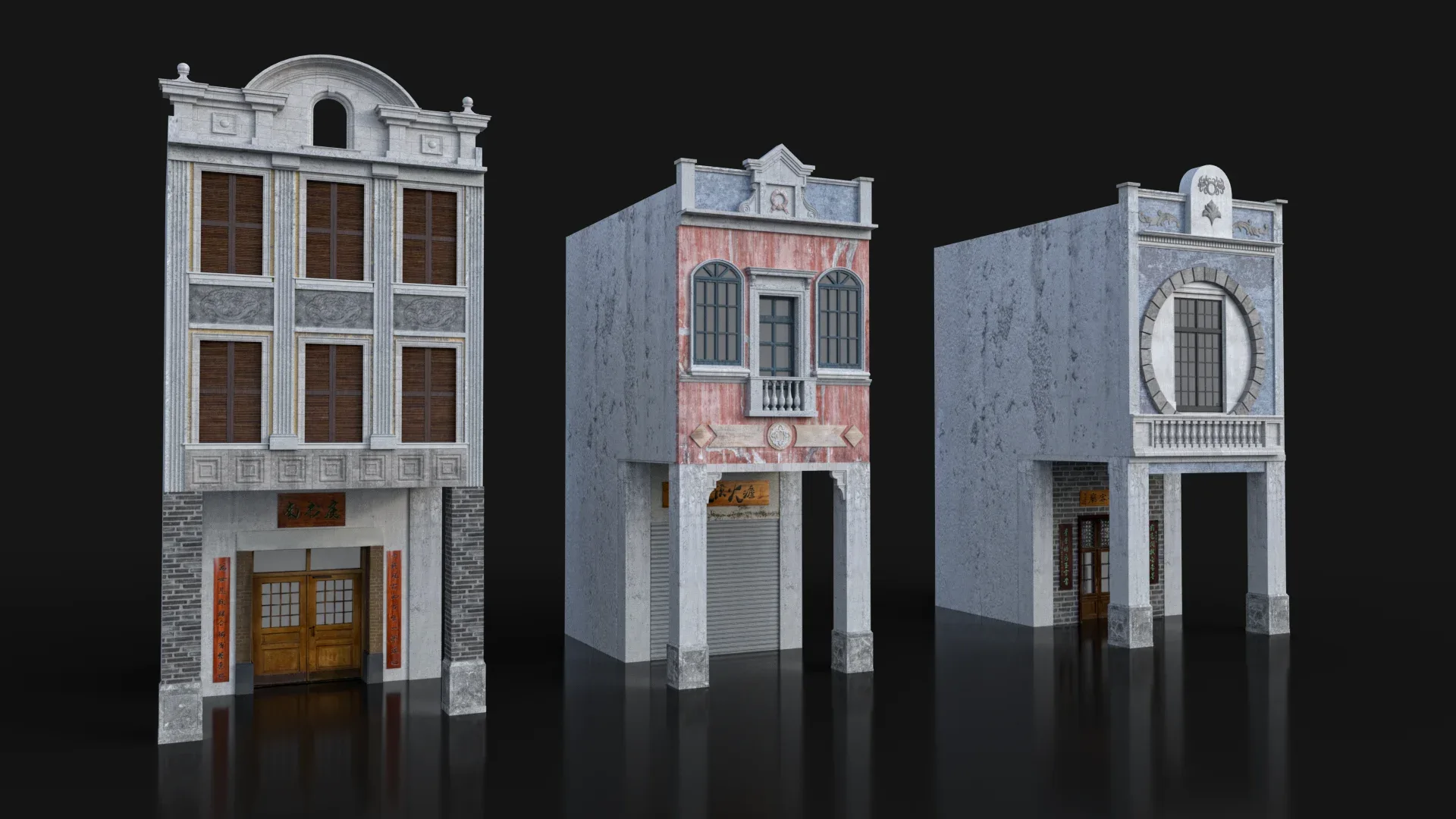 Chinese arcade streets Shophouse Buildings kit