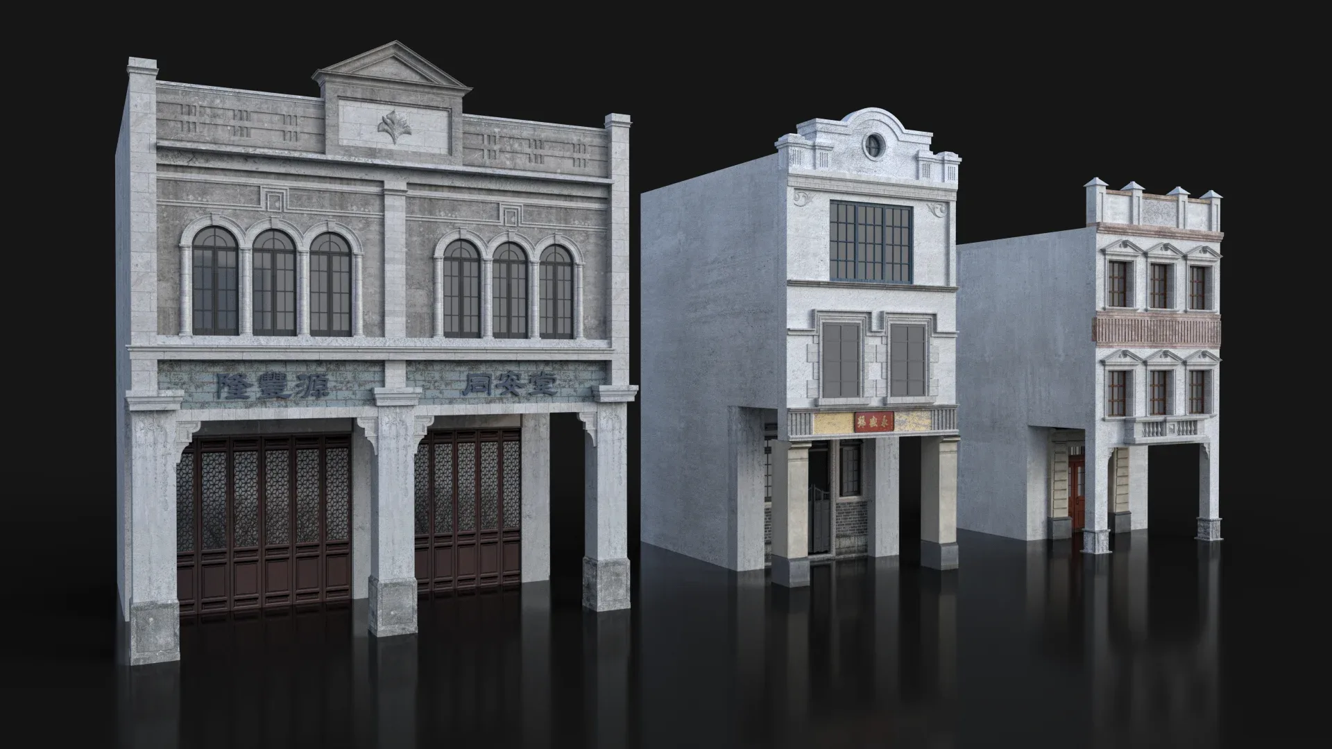 Chinese arcade streets Shophouse Buildings kit