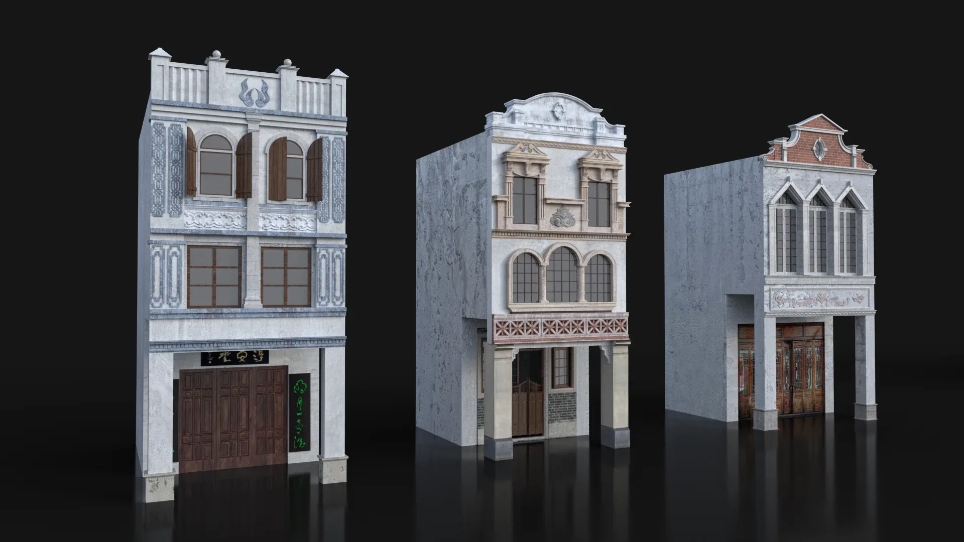 Chinese arcade streets Shophouse Buildings kit