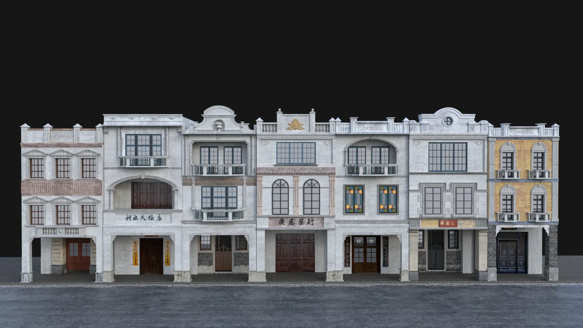 Chinese arcade streets Shophouse Buildings kit