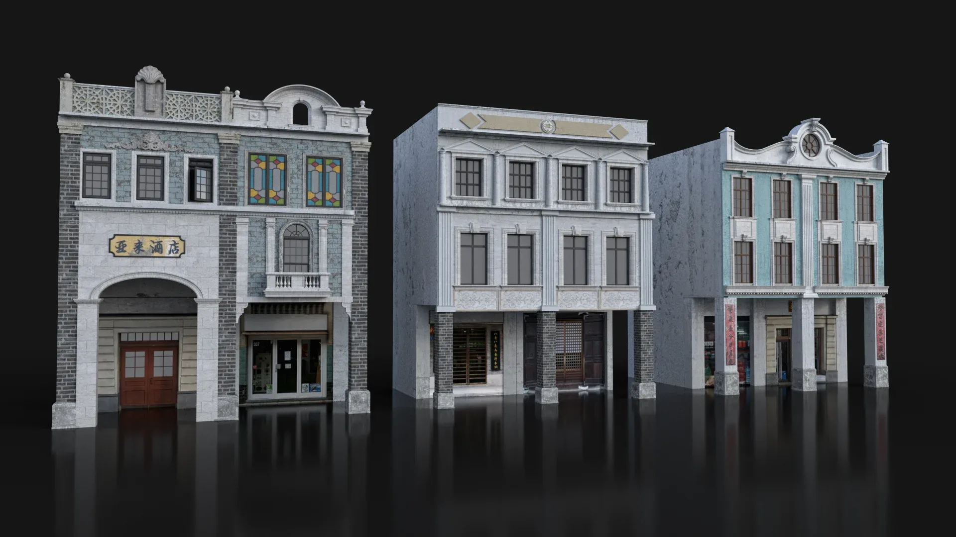 Chinese arcade streets Shophouse Buildings kit