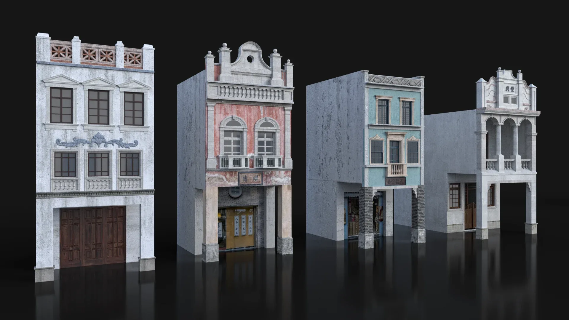 Chinese arcade streets Shophouse Buildings kit