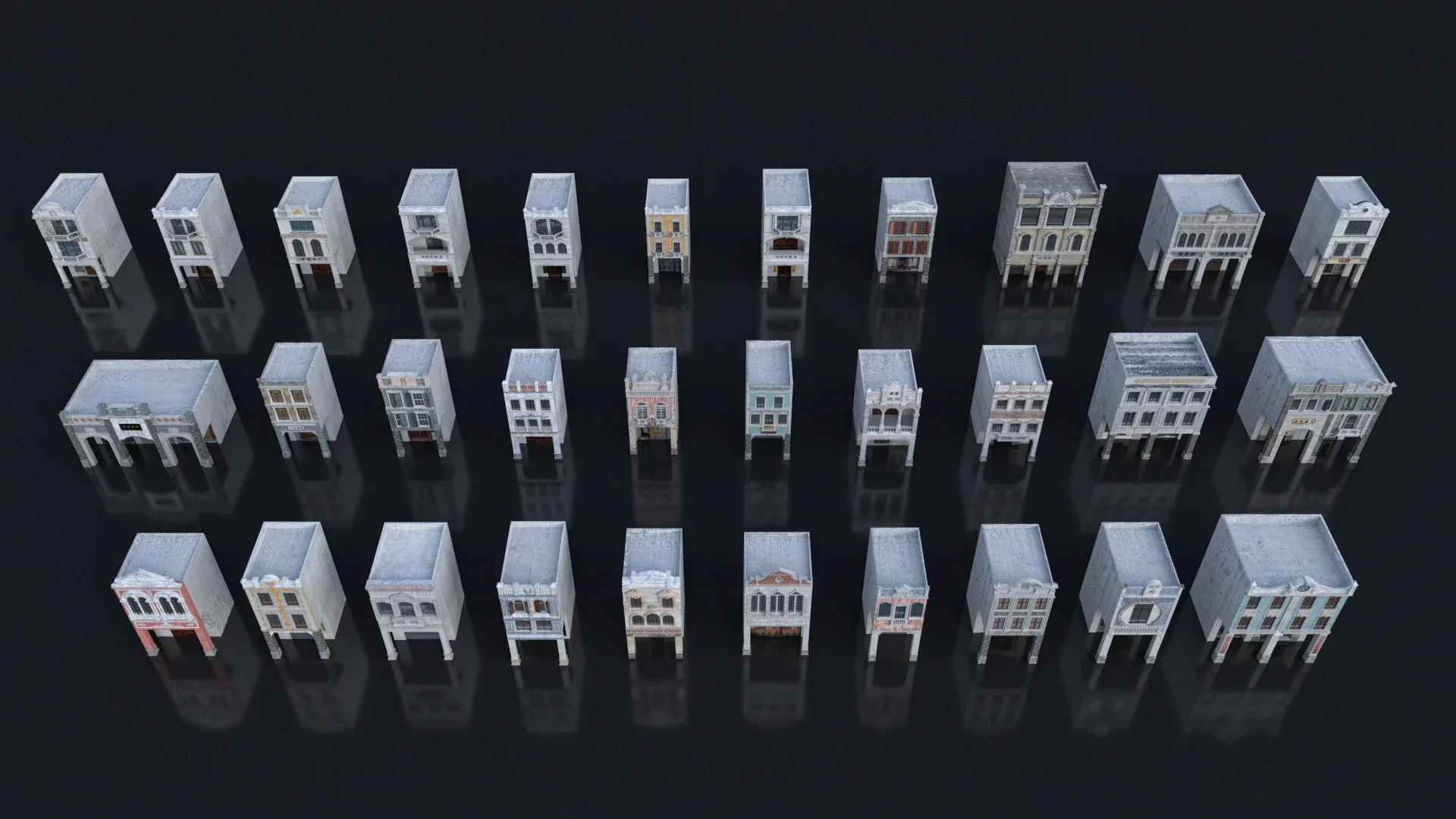 Chinese arcade streets Shophouse Buildings kit
