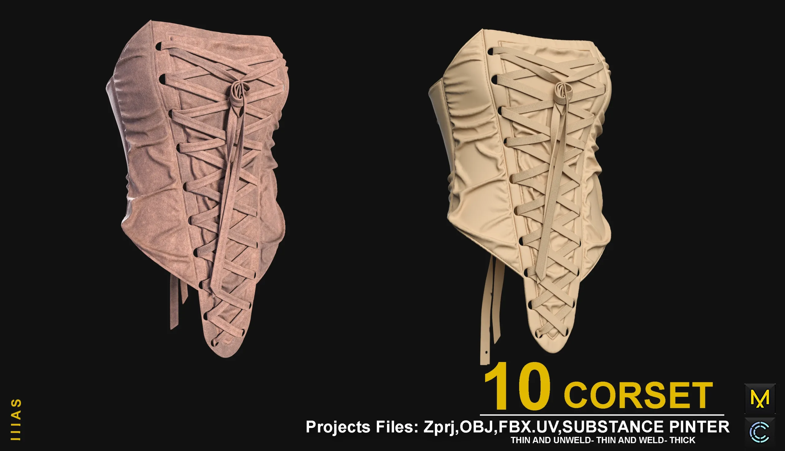 10 CORSET (MARVELOUS DESIGNER AND CLO3D)ZPRJ, OBJ, FBX,UV