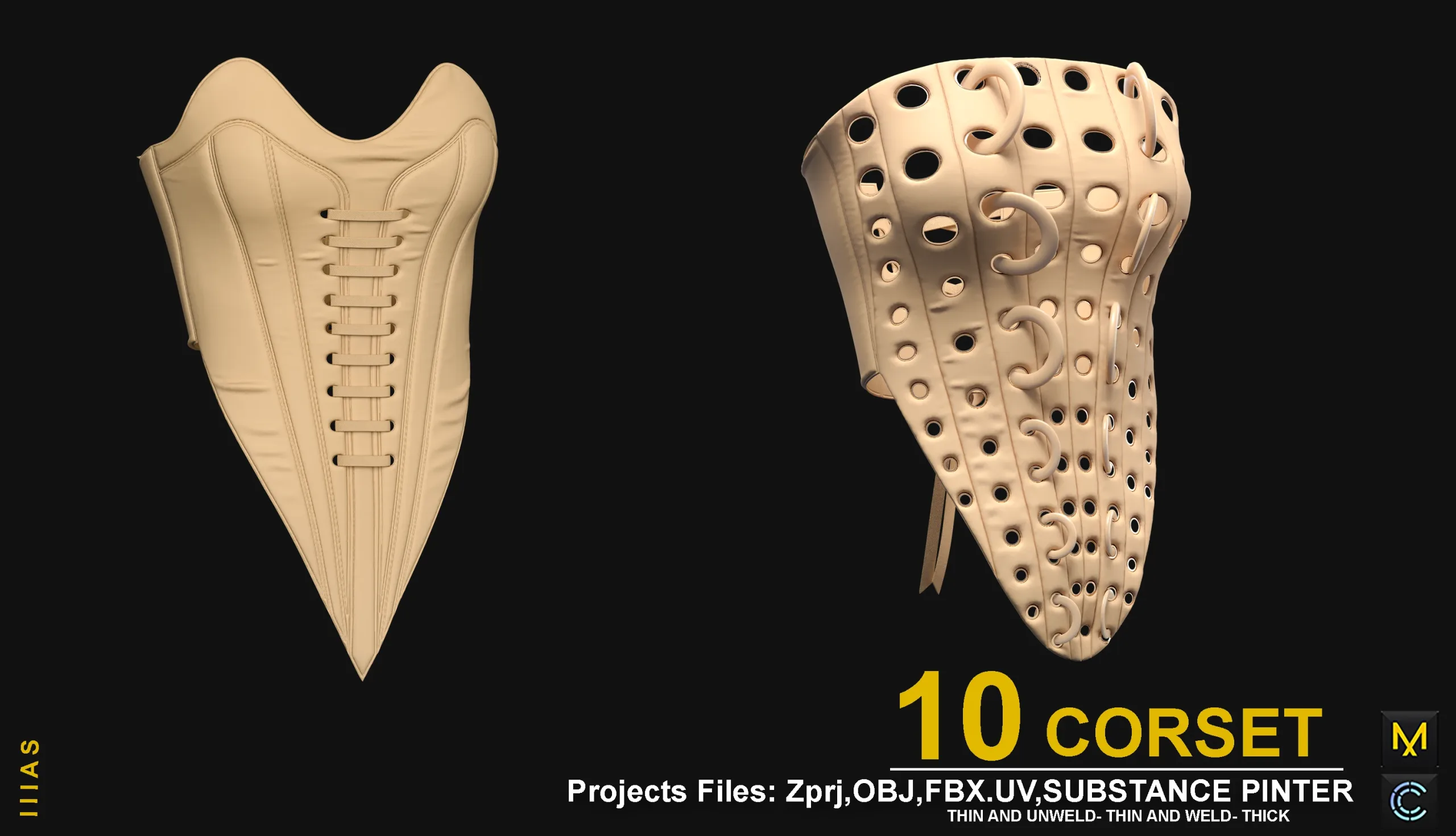 10 CORSET (MARVELOUS DESIGNER AND CLO3D)ZPRJ, OBJ, FBX,UV
