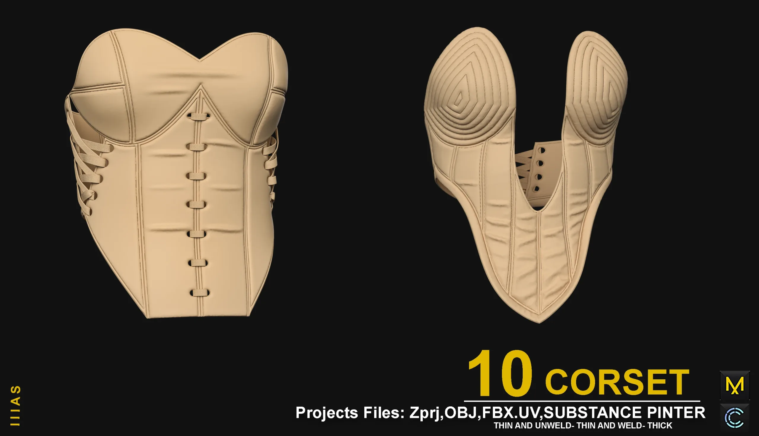 10 CORSET (MARVELOUS DESIGNER AND CLO3D)ZPRJ, OBJ, FBX,UV