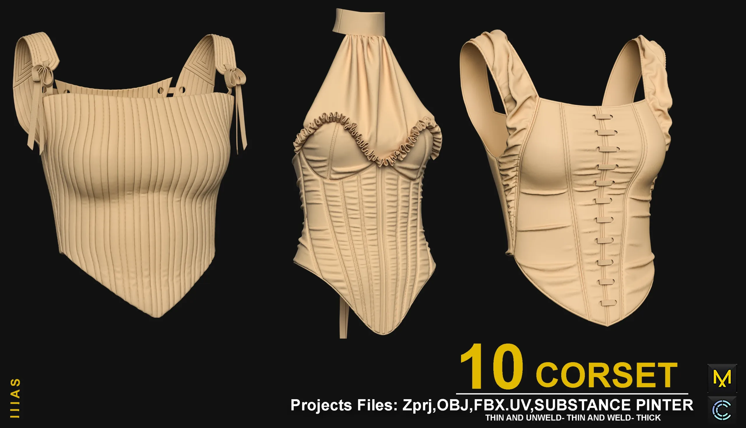 10 CORSET (MARVELOUS DESIGNER AND CLO3D)ZPRJ, OBJ, FBX,UV