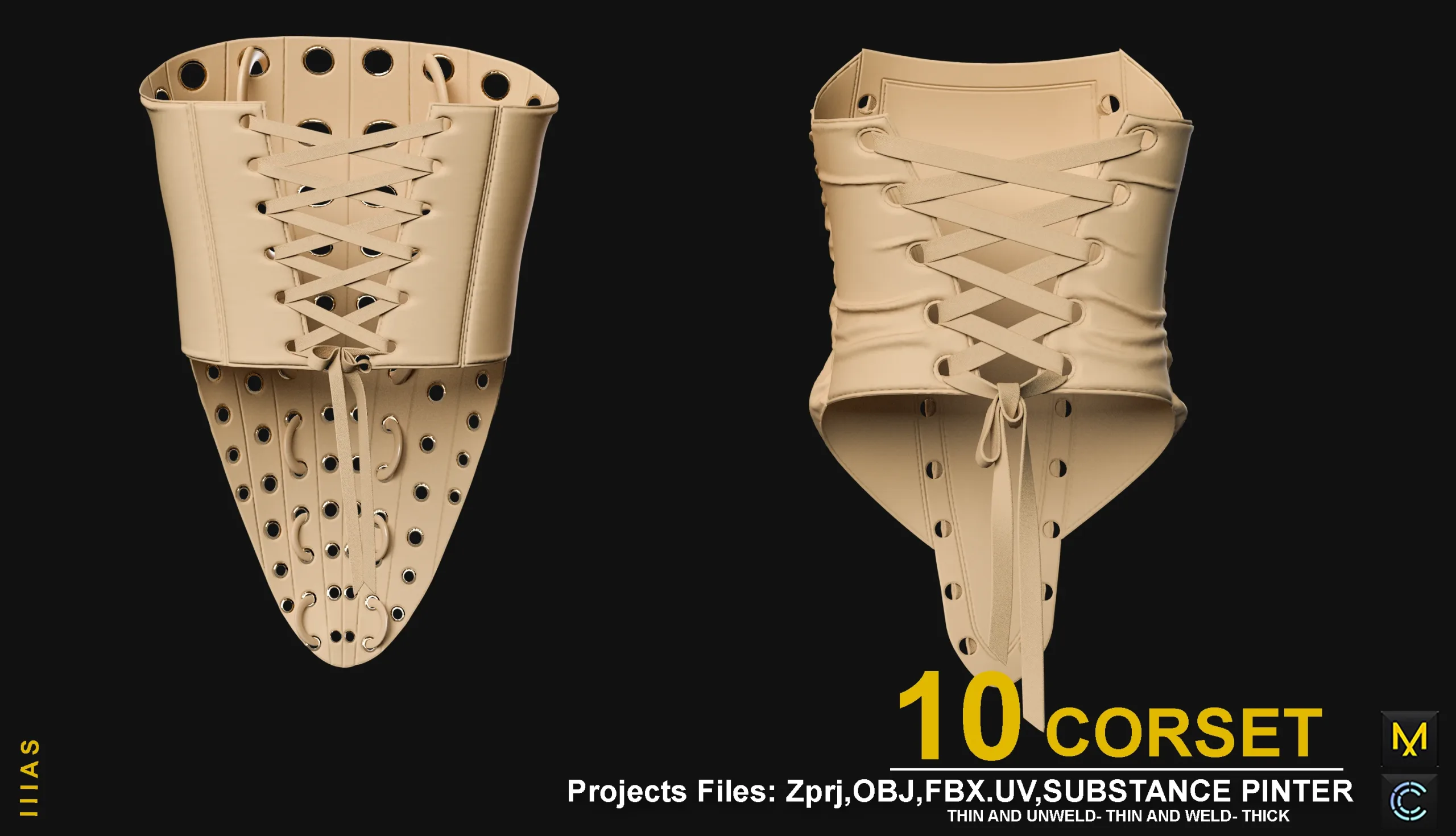 10 CORSET (MARVELOUS DESIGNER AND CLO3D)ZPRJ, OBJ, FBX,UV