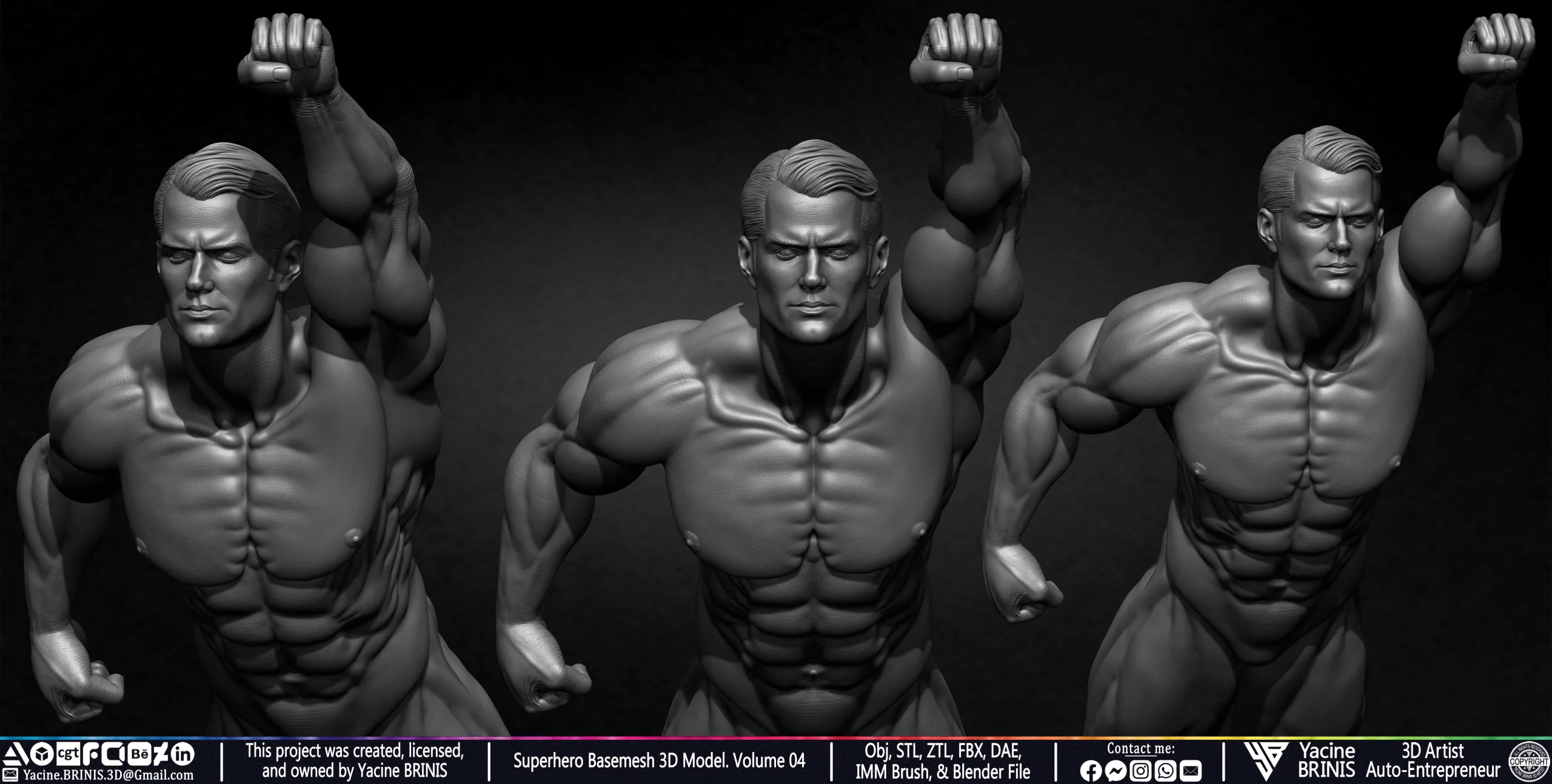 SuperHero Basemesh 3D Model Pose 04