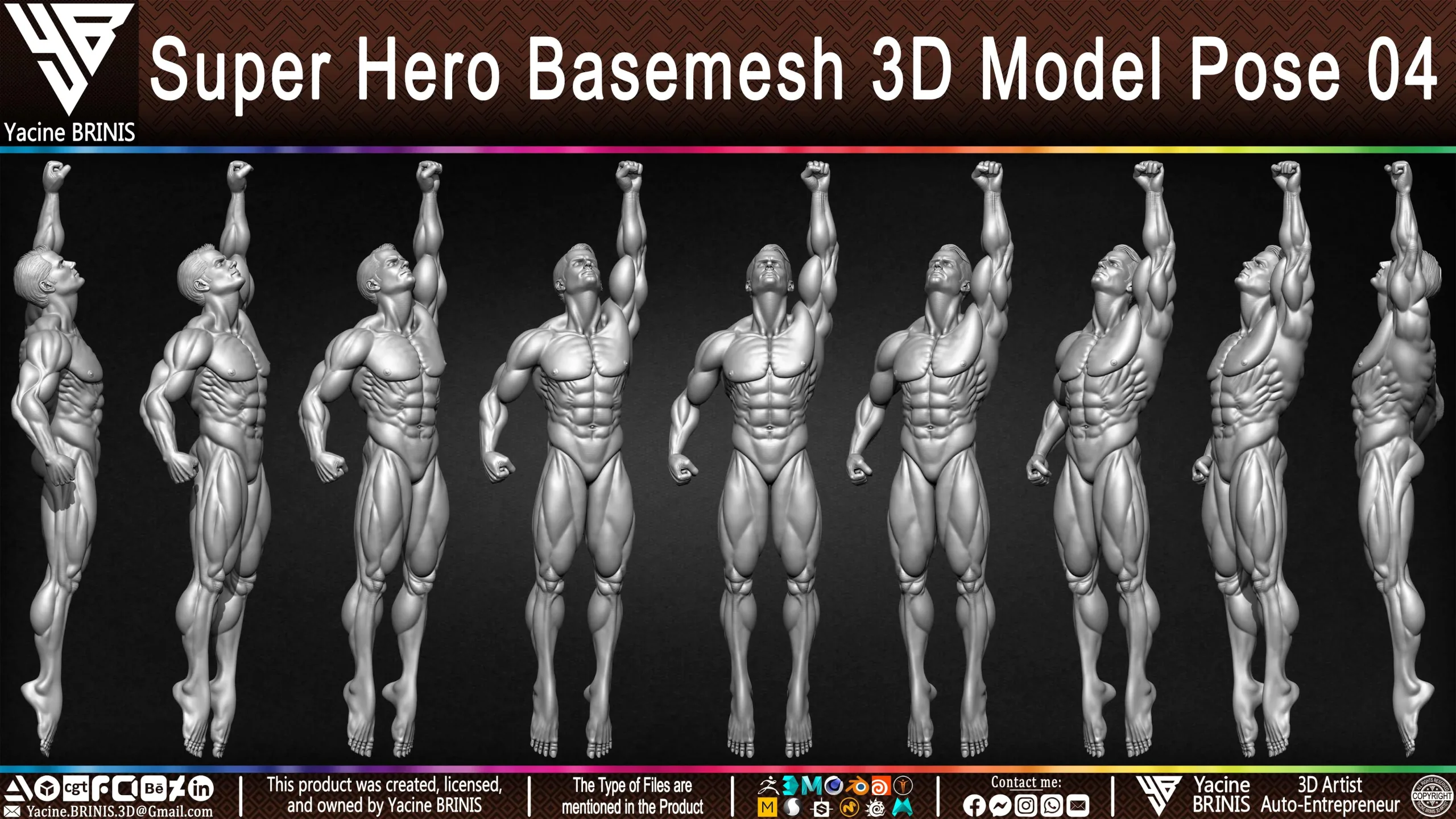 SuperHero Basemesh 3D Model Pose 04