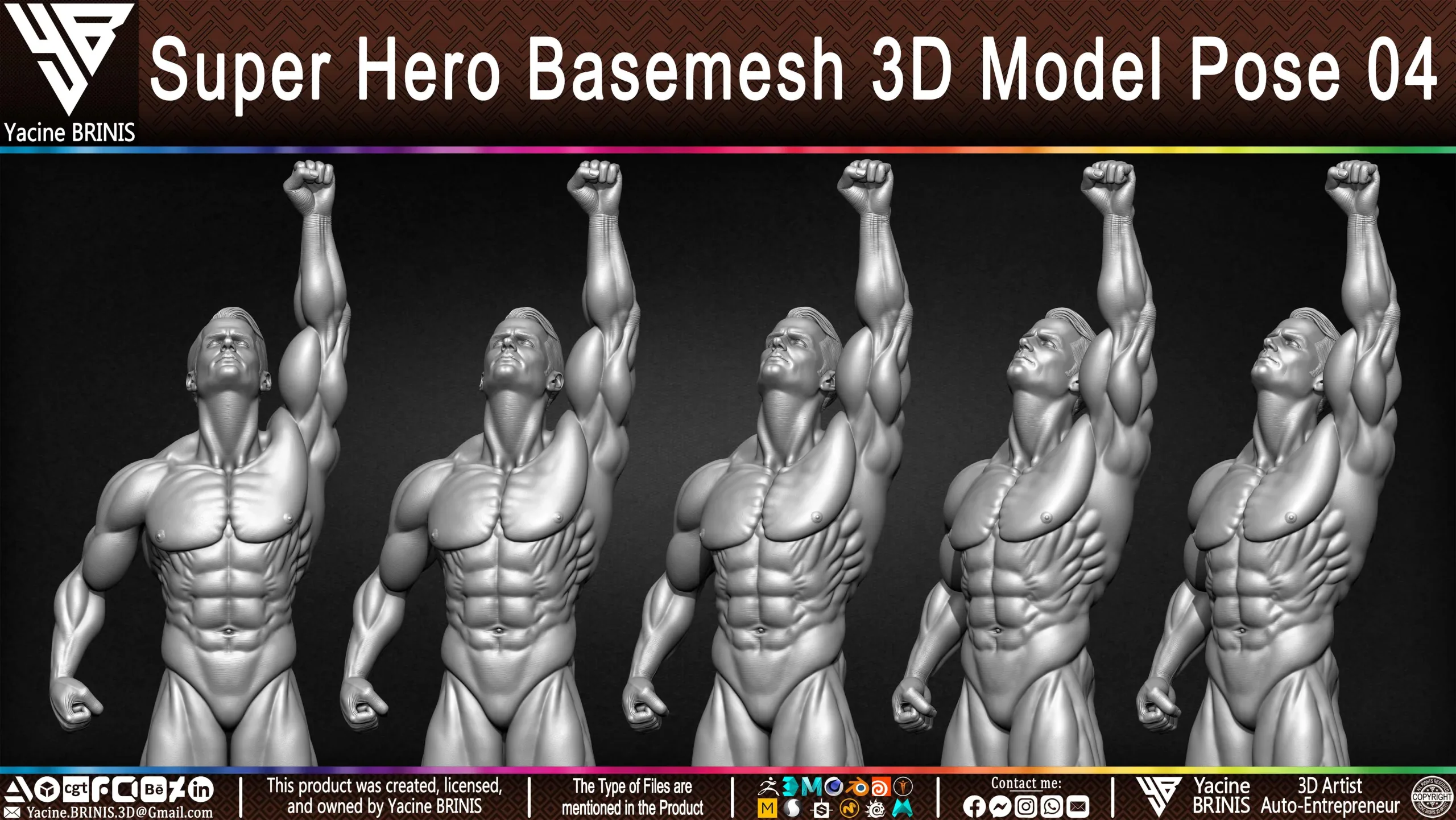 SuperHero Basemesh 3D Model Pose 04