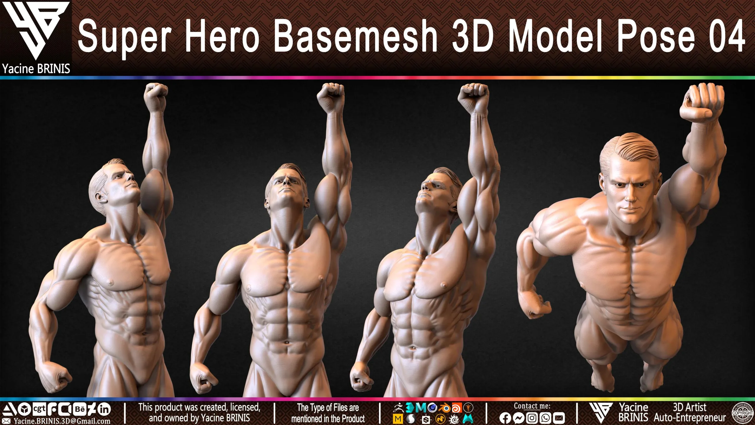 SuperHero Basemesh 3D Model Pose 04