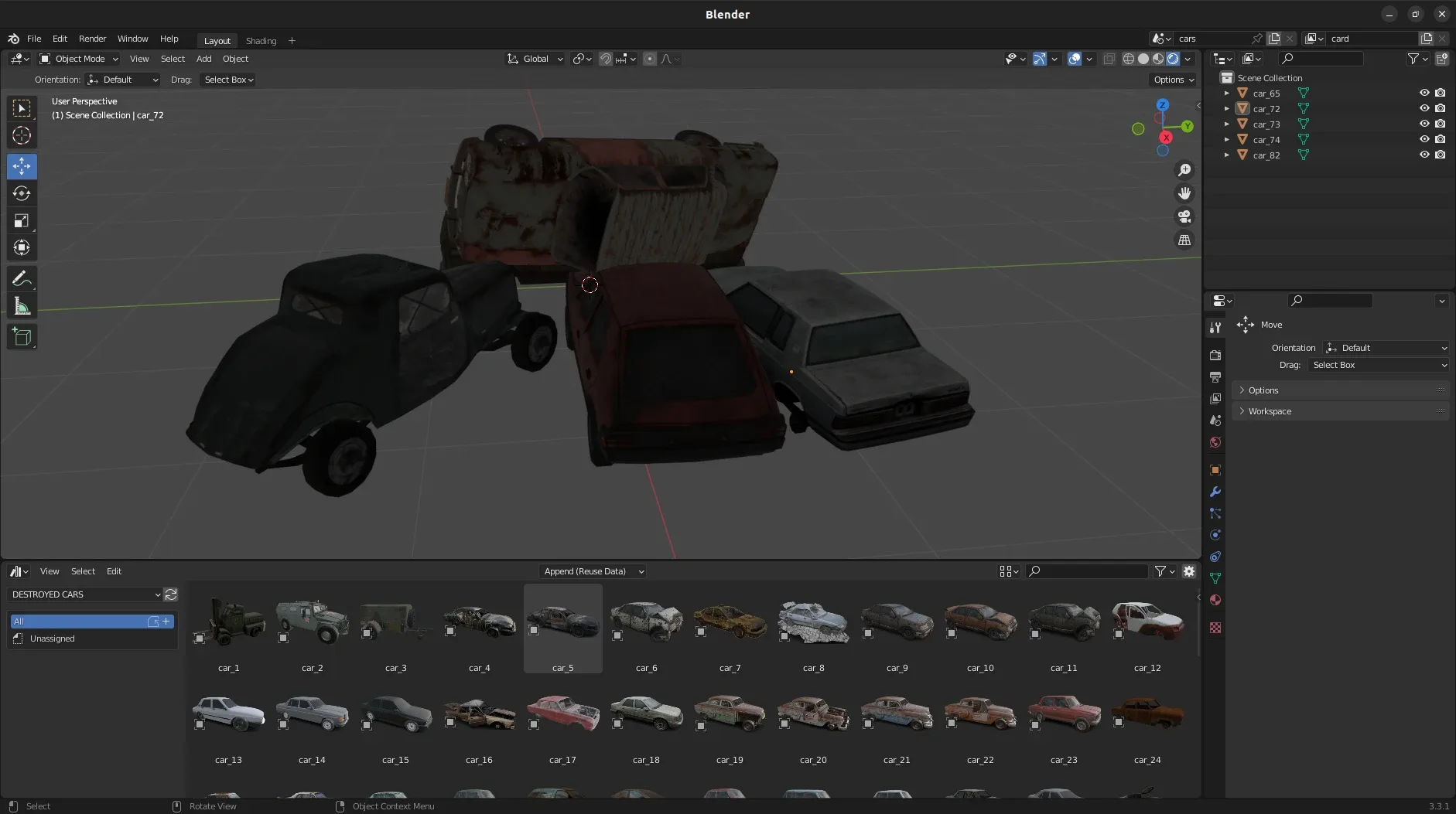 Realistic Destroyed Cars 3D Assets Pack For Blender Vol 1