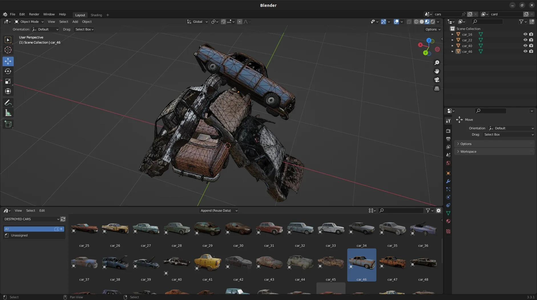 Realistic Destroyed Cars 3D Assets Pack For Blender Vol 1
