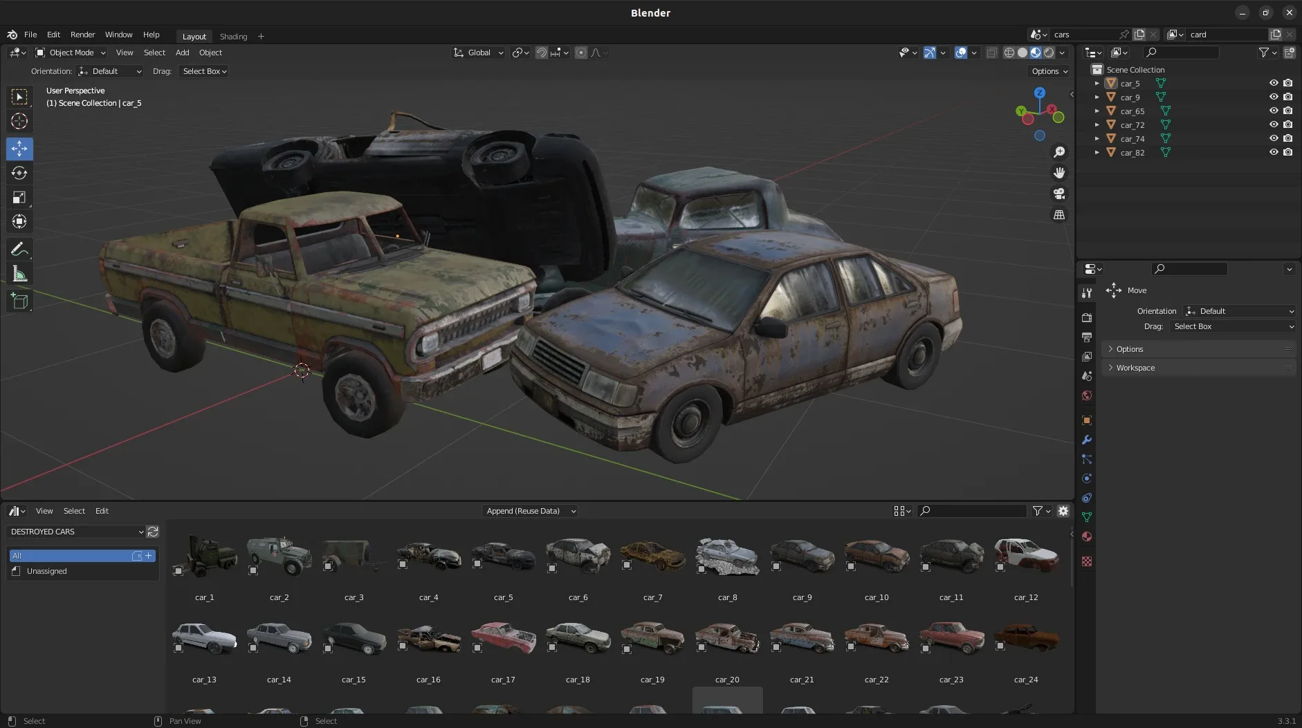 Realistic Destroyed Cars 3D Assets Pack For Blender Vol 1