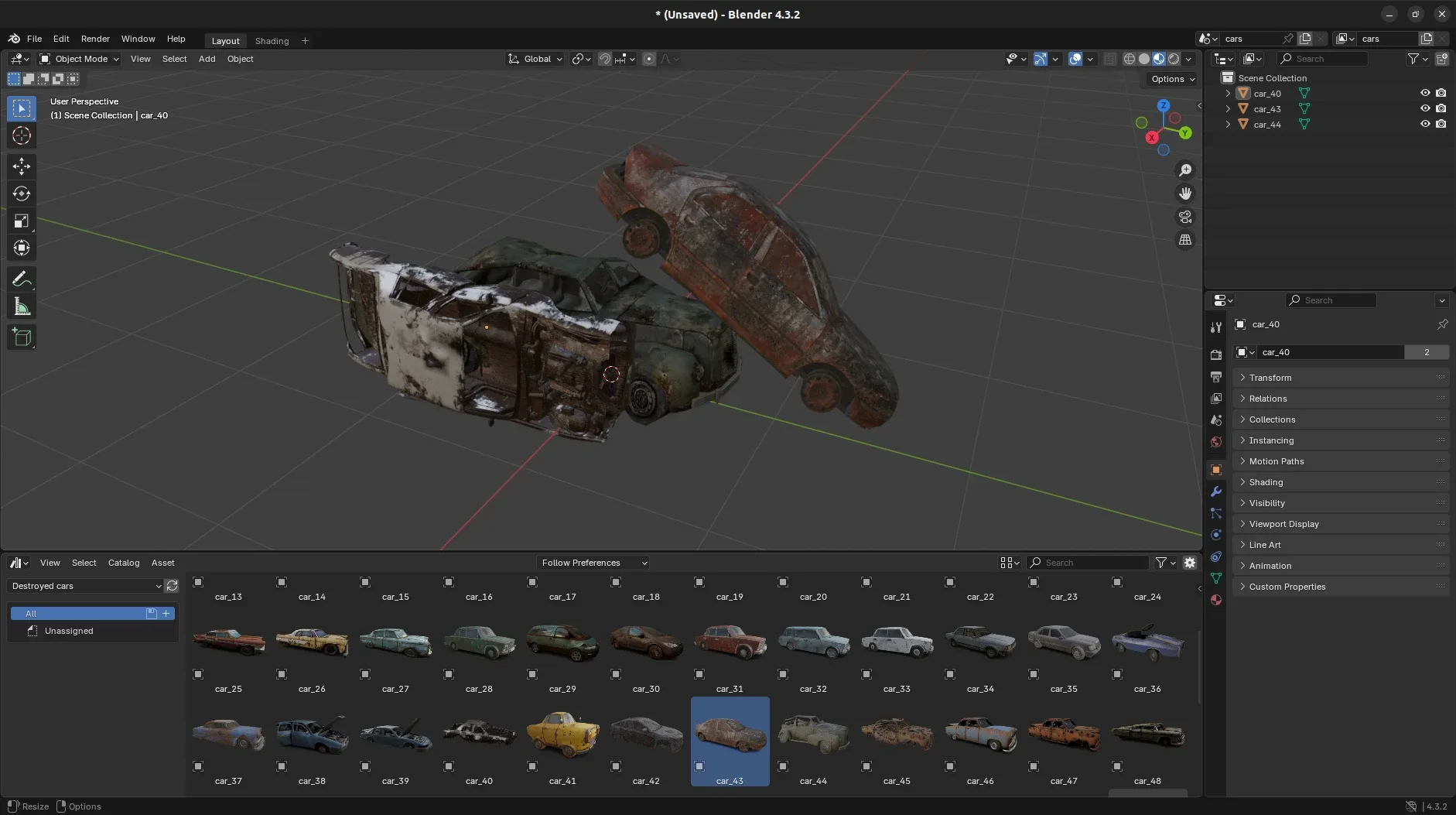 Realistic Destroyed Cars 3D Assets Pack For Blender Vol 1