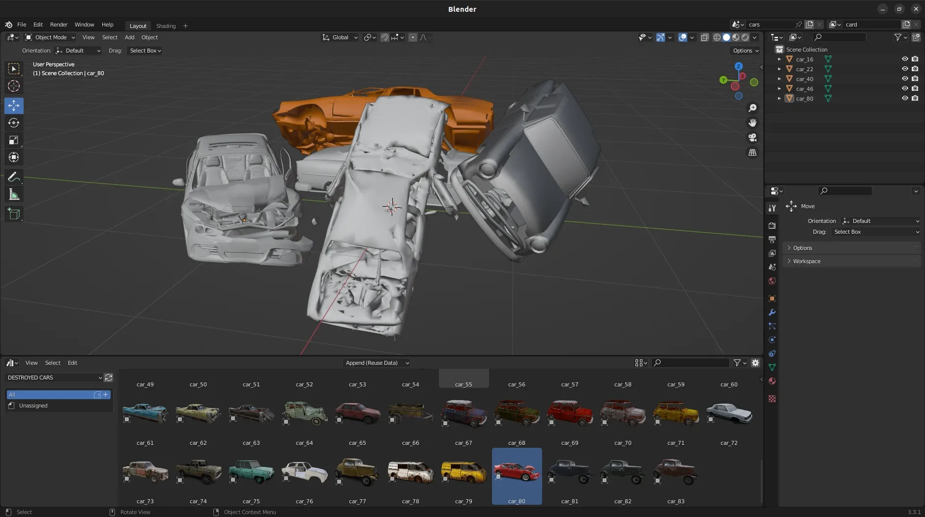 Realistic Destroyed Cars 3D Assets Pack For Blender Vol 1