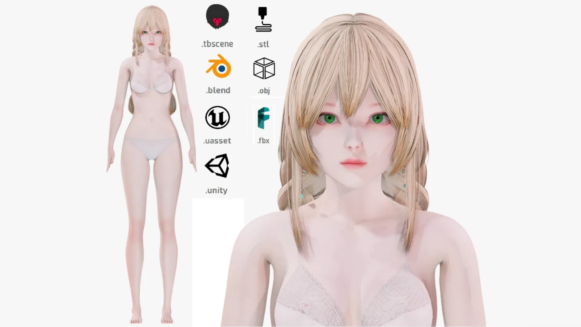 Lingerie clothes 0002 - UE5 - Unity - Blender - Animated - Realistic Female Character - GA
