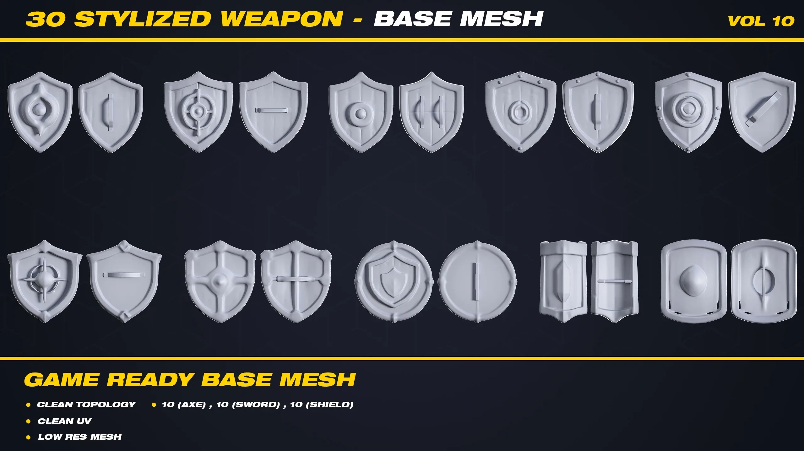 30 Stylized Weapon Base Mesh - VOL 10 ( Game Ready )