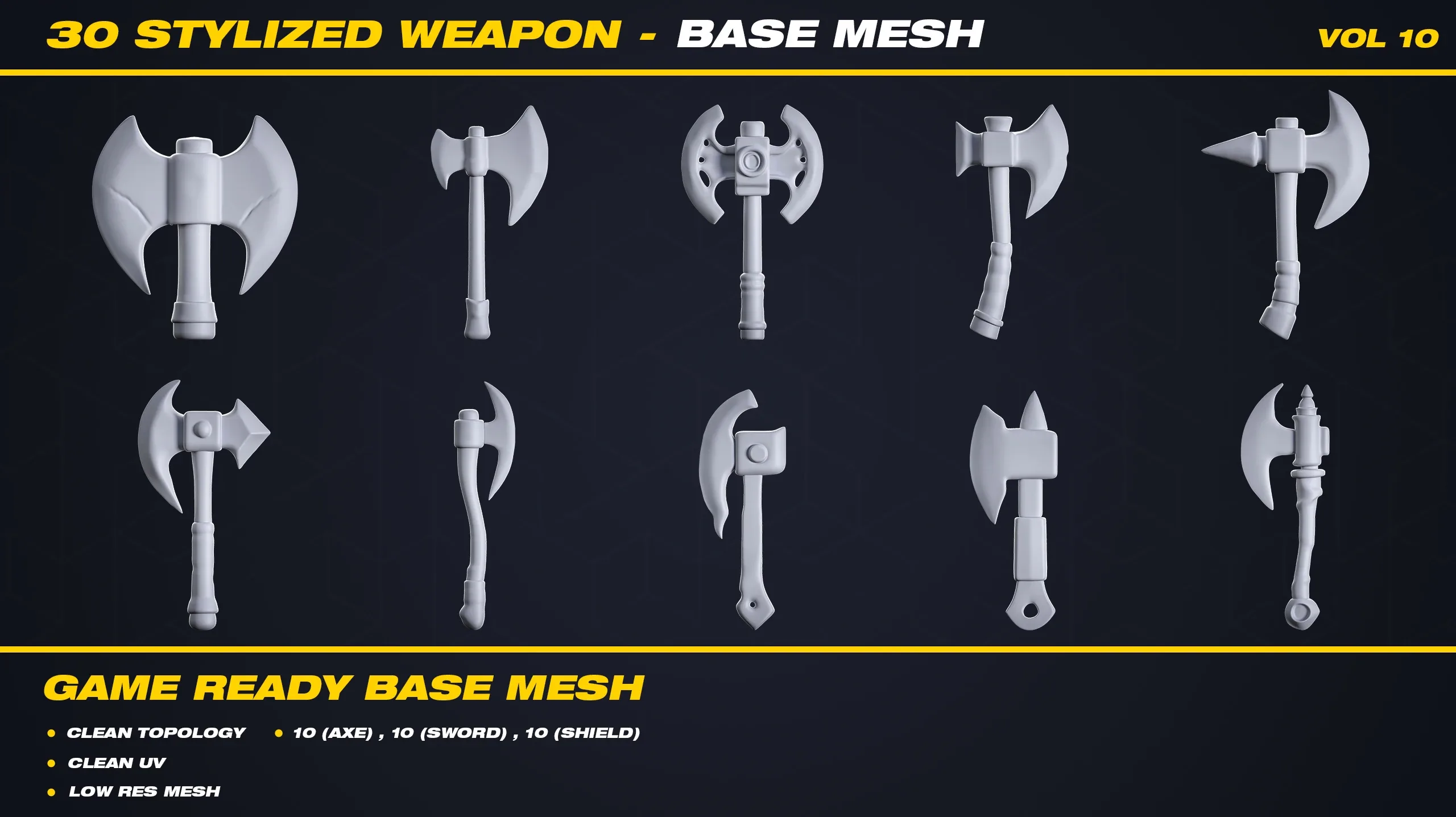 30 Stylized Weapon Base Mesh - VOL 10 ( Game Ready )